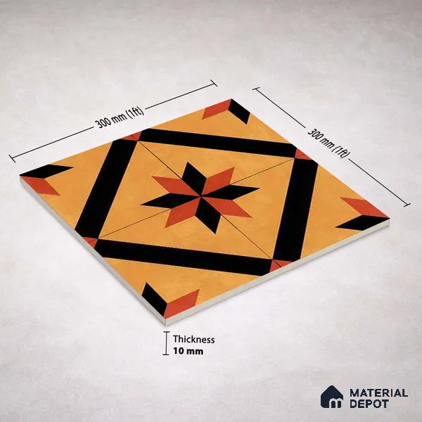 Moroccan Wall & Floor Tile TL 11184 Sienna Starburst 1 ft x 1 ft Ceramic Matte Finish Tile - 10 mm | Suitable For Kitchen, Bathroom, Balcony