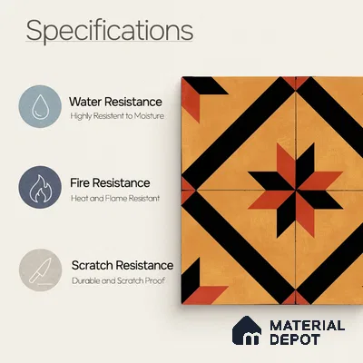 Moroccan Wall & Floor Tile TL 11184 Sienna Starburst 1 ft x 1 ft Ceramic Matte Finish Tile - 10 mm | Suitable For Kitchen, Bathroom, Balcony