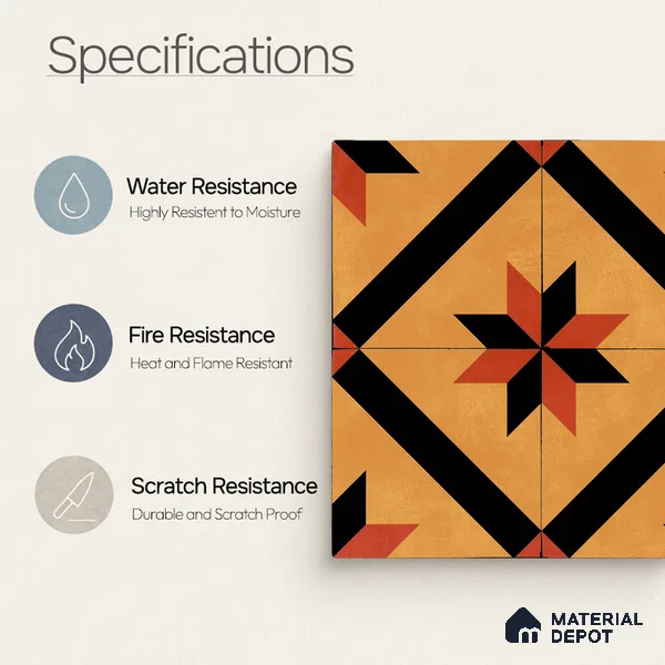 Moroccan Wall & Floor Tile TL 11184 Sienna Starburst 1 ft x 1 ft Ceramic Matte Finish Tile - 10 mm | Suitable For Kitchen, Bathroom, Balcony