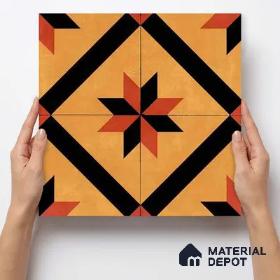 Moroccan Wall & Floor Tile TL 11184 Sienna Starburst 1 ft x 1 ft Ceramic Matte Finish Tile - 10 mm | Suitable For Kitchen, Bathroom, Balcony