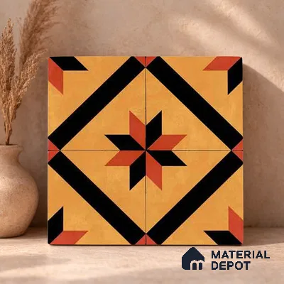 Moroccan Wall & Floor Tile TL 11184 Sienna Starburst 1 ft x 1 ft Ceramic Matte Finish Tile - 10 mm | Suitable For Kitchen, Bathroom, Balcony