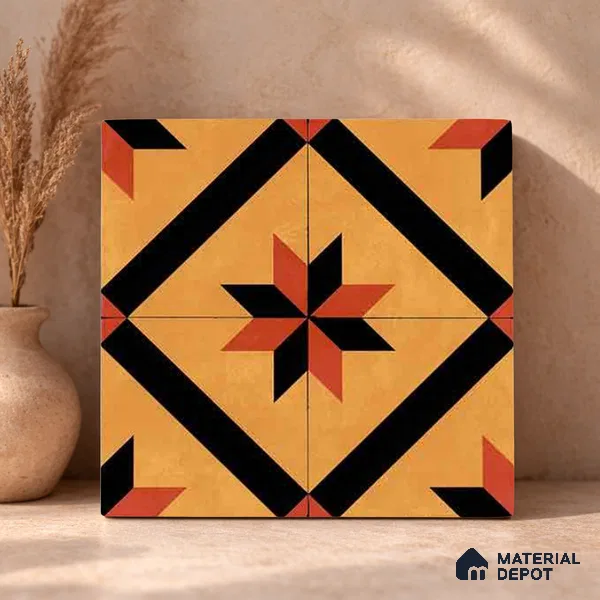 Moroccan Wall & Floor Tile TL 11184 Sienna Starburst 1 ft x 1 ft Ceramic Matte Finish Tile - 10 mm | Suitable For Kitchen, Bathroom, Balcony