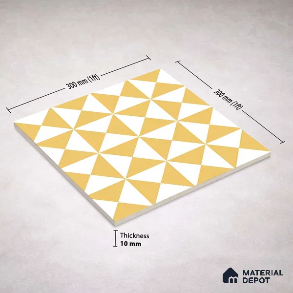 Moroccan Wall & Floor Tile TL 11116 Golden Prism 1 ft x 1 ft Ceramic Matte Finish Tile - 10 mm | Suitable For Kitchen, Bathroom, Balcony