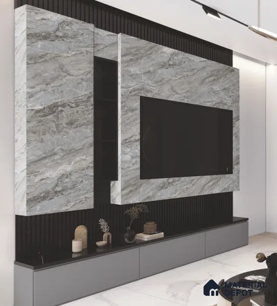 Stone Look LM 21107 B Glacier Mist Noble Diagon Texture Finish 8 ft x 4 ft Decorative Laminate - 1 mm | Suitable for TV Unit, Wardrobe, Kitchen Cabinets