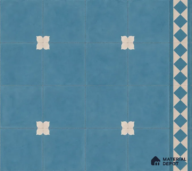 Athangudi Handmade Center Tile TL 10876 Azure Petite Bloom 10 x 10 inch Concrete Pearl Finish - 18 mm | Suitable for Indoor Flooring in Living Room, Bedroom, Dining Area & Foyer