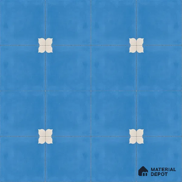 Athangudi Handmade Center Tile TL 10876 Azure Petite Bloom 10 x 10 inch Concrete Pearl Finish - 18 mm | Suitable for Indoor Flooring in Living Room, Bedroom, Dining Area & Foyer