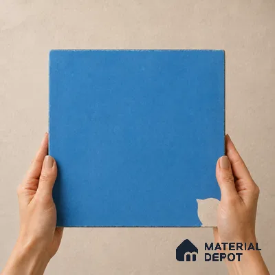 Athangudi Handmade Center Tile TL 10876 Azure Petite Bloom 10 x 10 inch Concrete Pearl Finish - 18 mm | Suitable for Indoor Flooring in Living Room, Bedroom, Dining Area & Foyer