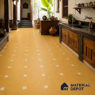 Athangudi Handmade Center Tile TL 10876 B Amber Petite Bloom 10 x 10 inch Concrete Pearl Finish - 18 mm | Suitable for Indoor Flooring in Living Room, Bedroom, Dining Area & Foyer