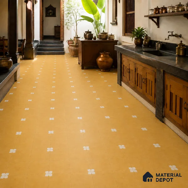 Athangudi Handmade Center Tile TL 10876 B Amber Petite Bloom 10 x 10 inch Concrete Pearl Finish - 18 mm | Suitable for Indoor Flooring in Living Room, Bedroom, Dining Area & Foyer