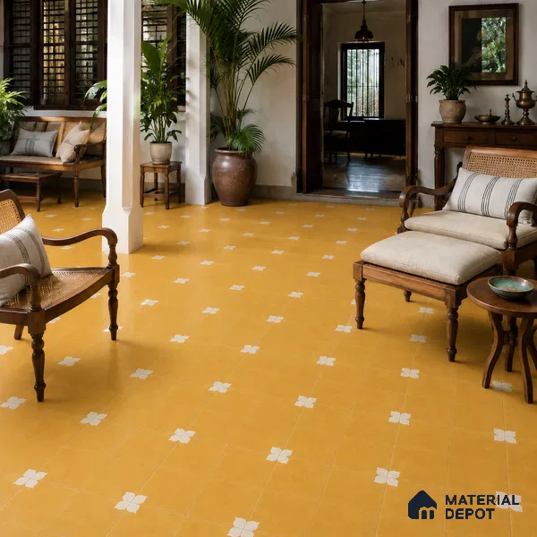 Athangudi Handmade Center Tile TL 10876 B Amber Petite Bloom 10 x 10 inch Concrete Pearl Finish - 18 mm | Suitable for Indoor Flooring in Living Room, Bedroom, Dining Area & Foyer