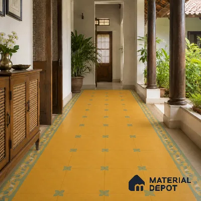 Athangudi Handmade Center Tile TL 10876 D Saffron Petite Bloom 10 x 10 inch Concrete Pearl Finish - 18 mm | Suitable for Indoor Flooring in Living Room, Bedroom, Dining Area & Foyer