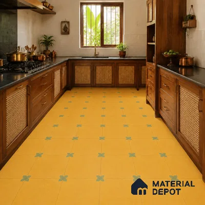 Athangudi Handmade Center Tile TL 10876 D Saffron Petite Bloom 10 x 10 inch Concrete Pearl Finish - 18 mm | Suitable for Indoor Flooring in Living Room, Bedroom, Dining Area & Foyer