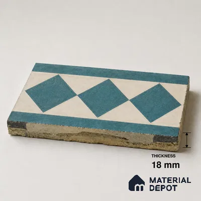 Athangudi Handmade Border Tile TL 10876 E Azure Petite Bloom 10 x 5 inch Concrete Pearl Finish - 18 mm | Suitable for Decorative Floor Borders in Living Room, Bedroom, Dining Area & Foyer