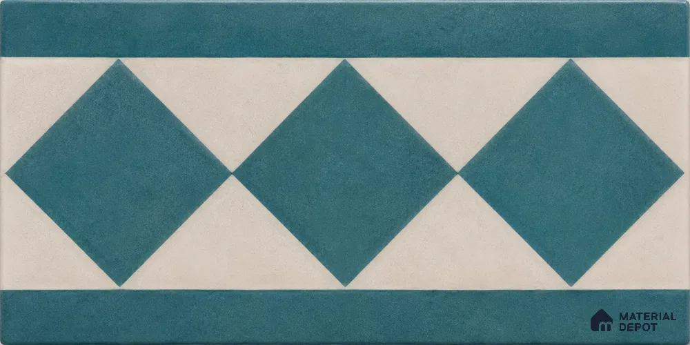 Athangudi Handmade Border Tile TL 10876 E Azure Petite Bloom 10 x 5 inch Concrete Pearl Finish - 18 mm | Suitable for Decorative Floor Borders in Living Room, Bedroom, Dining Area & Foyer