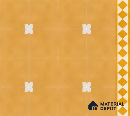 Athangudi Handmade Border Tile TL 10876 F Amber Petite Bloom 10 x 5 inch Concrete Pearl Finish - 18 mm | Suitable for Decorative Floor Borders in Living Room, Bedroom, Dining Area & Foyer