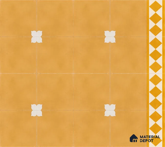 Athangudi Handmade Border Tile TL 10876 F Amber Petite Bloom 10 x 5 inch Concrete Pearl Finish - 18 mm | Suitable for Decorative Floor Borders in Living Room, Bedroom, Dining Area & Foyer