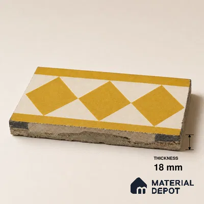 Athangudi Handmade Border Tile TL 10876 F Amber Petite Bloom 10 x 5 inch Concrete Pearl Finish - 18 mm | Suitable for Decorative Floor Borders in Living Room, Bedroom, Dining Area & Foyer
