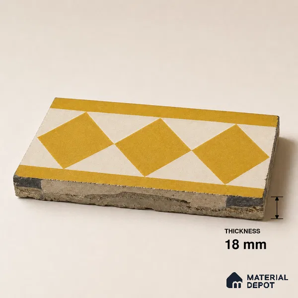 Athangudi Handmade Border Tile TL 10876 F Amber Petite Bloom 10 x 5 inch Concrete Pearl Finish - 18 mm | Suitable for Decorative Floor Borders in Living Room, Bedroom, Dining Area & Foyer