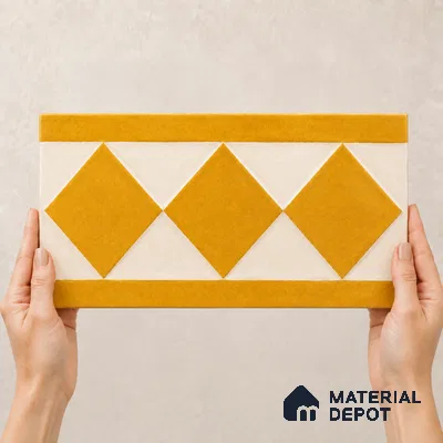 Athangudi Handmade Border Tile TL 10876 F Amber Petite Bloom 10 x 5 inch Concrete Pearl Finish - 18 mm | Suitable for Decorative Floor Borders in Living Room, Bedroom, Dining Area & Foyer