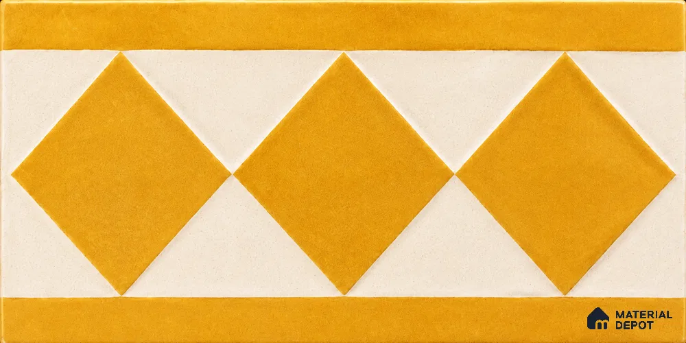 Athangudi Handmade Border Tile TL 10876 F Amber Petite Bloom 10 x 5 inch Concrete Pearl Finish - 18 mm | Suitable for Decorative Floor Borders in Living Room, Bedroom, Dining Area & Foyer