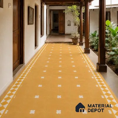 Athangudi Handmade Border Tile TL 10876 F Amber Petite Bloom 10 x 5 inch Concrete Pearl Finish - 18 mm | Suitable for Decorative Floor Borders in Living Room, Bedroom, Dining Area & Foyer