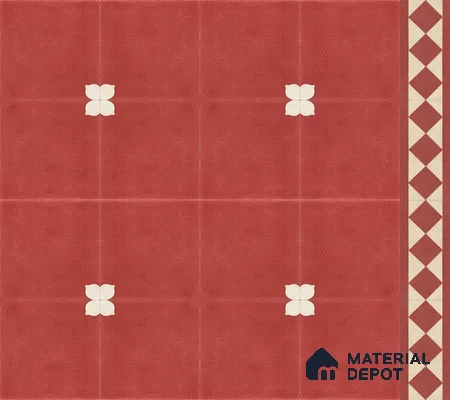 Athangudi Handmade Border Tile TL 10876 G Terracotta Petite Bloom 10 x 5 inch Concrete Pearl Finish - 18 mm | Suitable for Decorative Floor Borders in Living Room, Bedroom, Dining Area & Foyer
