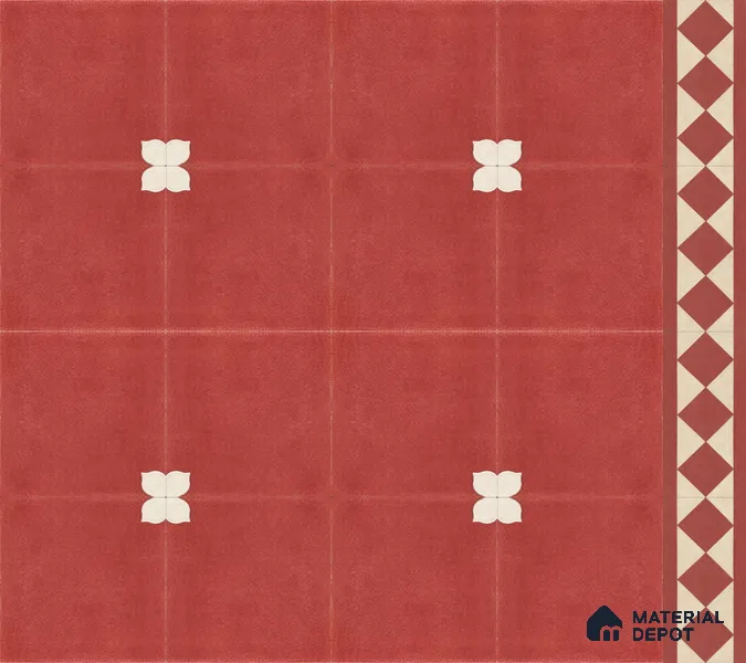 Athangudi Handmade Border Tile TL 10876 G Terracotta Petite Bloom 10 x 5 inch Concrete Pearl Finish - 18 mm | Suitable for Decorative Floor Borders in Living Room, Bedroom, Dining Area & Foyer