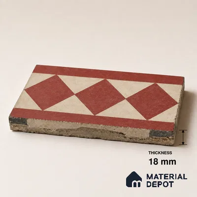 Athangudi Handmade Border Tile TL 10876 G Terracotta Petite Bloom 10 x 5 inch Concrete Pearl Finish - 18 mm | Suitable for Decorative Floor Borders in Living Room, Bedroom, Dining Area & Foyer