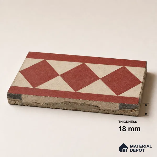 Athangudi Handmade Border Tile TL 10876 G Terracotta Petite Bloom 10 x 5 inch Concrete Pearl Finish - 18 mm | Suitable for Decorative Floor Borders in Living Room, Bedroom, Dining Area & Foyer