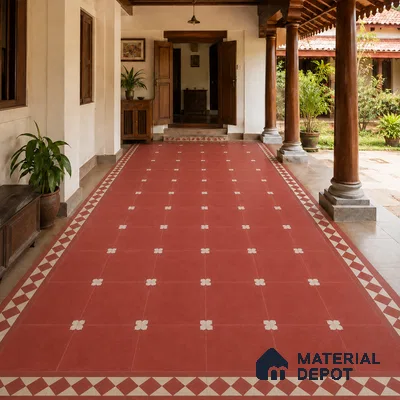 Athangudi Handmade Border Tile TL 10876 G Terracotta Petite Bloom 10 x 5 inch Concrete Pearl Finish - 18 mm | Suitable for Decorative Floor Borders in Living Room, Bedroom, Dining Area & Foyer