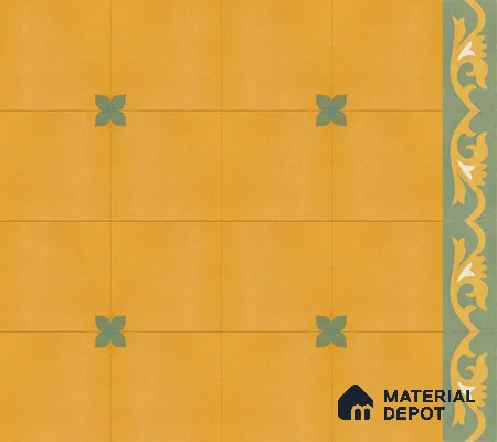 Athangudi Handmade Border Tile TL 10876 H Saffron Petite Bloom 10 x 5 inch Concrete Pearl Finish - 18 mm | Suitable for Decorative Floor Borders in Living Room, Bedroom, Dining Area & Foyer