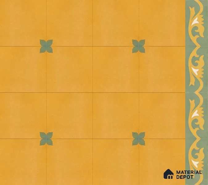 Athangudi Handmade Border Tile TL 10876 H Saffron Petite Bloom 10 x 5 inch Concrete Pearl Finish - 18 mm | Suitable for Decorative Floor Borders in Living Room, Bedroom, Dining Area & Foyer