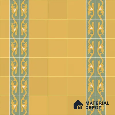 Athangudi Handmade Border Tile TL 10876 H Saffron Petite Bloom 10 x 5 inch Concrete Pearl Finish - 18 mm | Suitable for Decorative Floor Borders in Living Room, Bedroom, Dining Area & Foyer