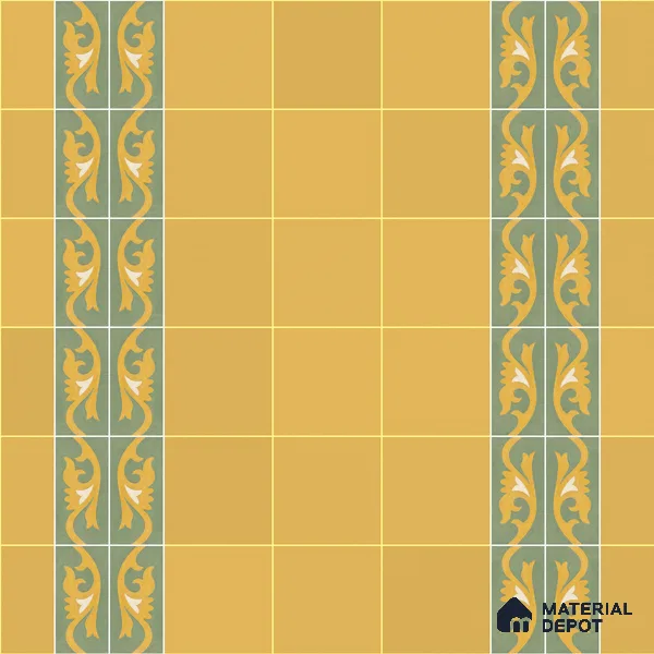 Athangudi Handmade Border Tile TL 10876 H Saffron Petite Bloom 10 x 5 inch Concrete Pearl Finish - 18 mm | Suitable for Decorative Floor Borders in Living Room, Bedroom, Dining Area & Foyer