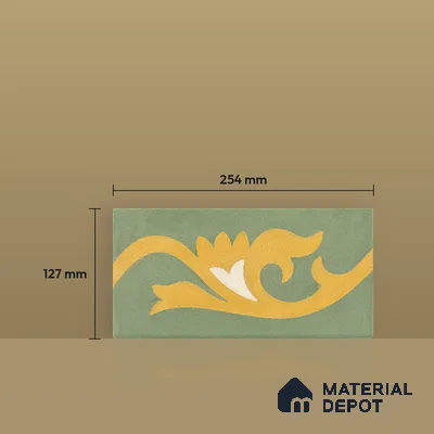 Athangudi Handmade Border Tile TL 10876 H Saffron Petite Bloom 10 x 5 inch Concrete Pearl Finish - 18 mm | Suitable for Decorative Floor Borders in Living Room, Bedroom, Dining Area & Foyer