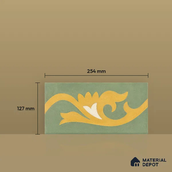 Athangudi Handmade Border Tile TL 10876 H Saffron Petite Bloom 10 x 5 inch Concrete Pearl Finish - 18 mm | Suitable for Decorative Floor Borders in Living Room, Bedroom, Dining Area & Foyer