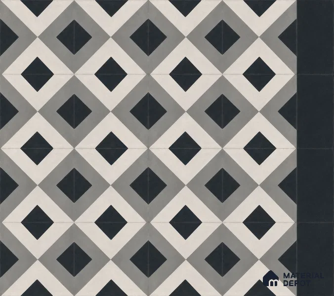 Athangudi Handmade Center Tile TL 10879 Charcoal Diamond Chain 10 x 10 inch Concrete Pearl Finish - 18 mm | Suitable for Indoor Flooring in Living Room, Bedroom, Dining Area & Foyer