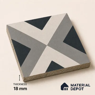 Athangudi Handmade Center Tile TL 10879 Charcoal Diamond Chain 10 x 10 inch Concrete Pearl Finish - 18 mm | Suitable for Indoor Flooring in Living Room, Bedroom, Dining Area & Foyer