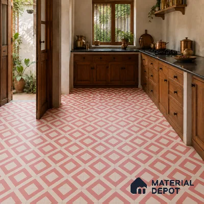 Athangudi Handmade Center Tile TL 10879 B Blush Diamond Chain 10 x 10 inch Concrete Pearl Finish - 18 mm | Suitable for Indoor Flooring in Living Room, Bedroom, Dining Area & Foyer