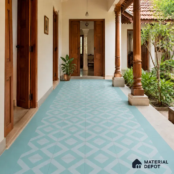 Athangudi Handmade Center Tile TL 10879 C Aqua Diamond Chain 10 x 10 inch Concrete Pearl Finish - 18 mm | Suitable for Indoor Flooring in Living Room, Bedroom, Dining Area & Foyer