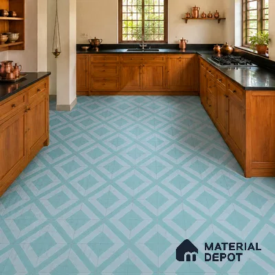 Athangudi Handmade Center Tile TL 10879 C Aqua Diamond Chain 10 x 10 inch Concrete Pearl Finish - 18 mm | Suitable for Indoor Flooring in Living Room, Bedroom, Dining Area & Foyer