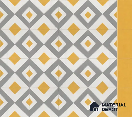 Athangudi Handmade Center Tile TL 10879 D Ochre Grey Diamond 10 x 10 inch Concrete Pearl Finish - 18 mm | Suitable for Indoor Flooring in Living Room, Bedroom, Dining Area & Foyer