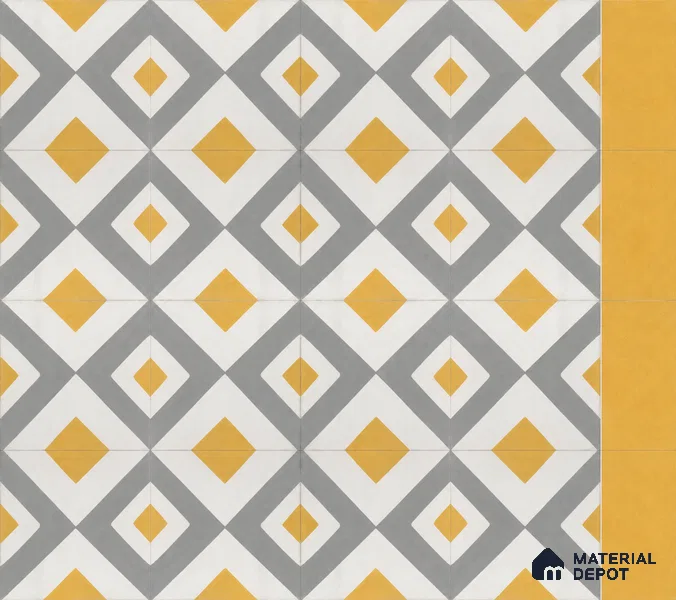 Athangudi Handmade Center Tile TL 10879 D Ochre Grey Diamond 10 x 10 inch Concrete Pearl Finish - 18 mm | Suitable for Indoor Flooring in Living Room, Bedroom, Dining Area & Foyer