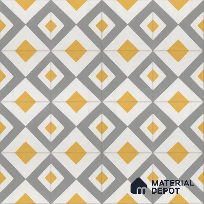 Athangudi Handmade Center Tile TL 10879 D Ochre Grey Diamond 10 x 10 inch Concrete Pearl Finish - 18 mm | Suitable for Indoor Flooring in Living Room, Bedroom, Dining Area & Foyer