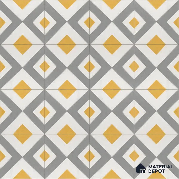 Athangudi Handmade Center Tile TL 10879 D Ochre Grey Diamond 10 x 10 inch Concrete Pearl Finish - 18 mm | Suitable for Indoor Flooring in Living Room, Bedroom, Dining Area & Foyer