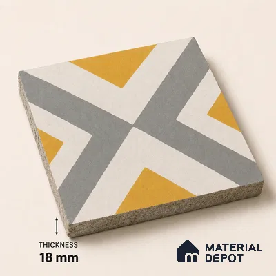 Athangudi Handmade Center Tile TL 10879 D Ochre Grey Diamond 10 x 10 inch Concrete Pearl Finish - 18 mm | Suitable for Indoor Flooring in Living Room, Bedroom, Dining Area & Foyer