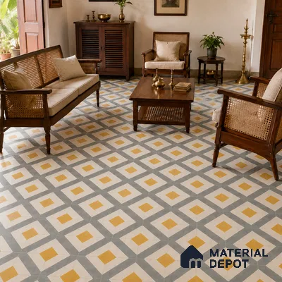 Athangudi Handmade Center Tile TL 10879 D Ochre Grey Diamond 10 x 10 inch Concrete Pearl Finish - 18 mm | Suitable for Indoor Flooring in Living Room, Bedroom, Dining Area & Foyer