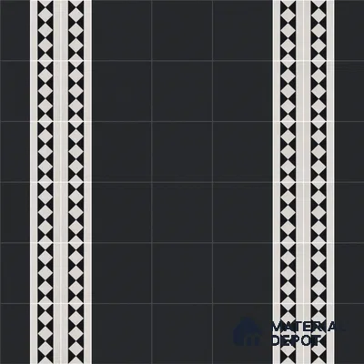 Athangudi Handmade Border Tile TL 10879 E Charcoal Diamond Chain 10 x 5 inch Concrete Pearl Finish - 18 mm | Suitable for Decorative Floor Borders in Living Room, Bedroom, Dining Area & Foyer