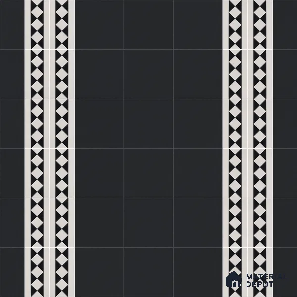 Athangudi Handmade Border Tile TL 10879 E Charcoal Diamond Chain 10 x 5 inch Concrete Pearl Finish - 18 mm | Suitable for Decorative Floor Borders in Living Room, Bedroom, Dining Area & Foyer