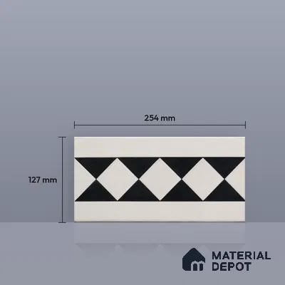 Athangudi Handmade Border Tile TL 10879 E Charcoal Diamond Chain 10 x 5 inch Concrete Pearl Finish - 18 mm | Suitable for Decorative Floor Borders in Living Room, Bedroom, Dining Area & Foyer
